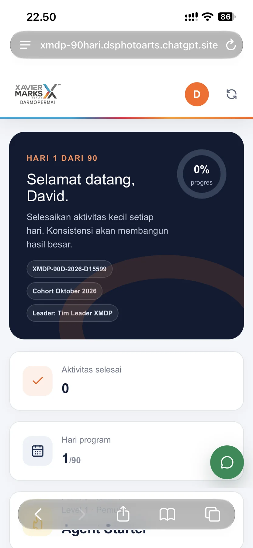 90 Hari Menuju Sukses learning dashboard and progress