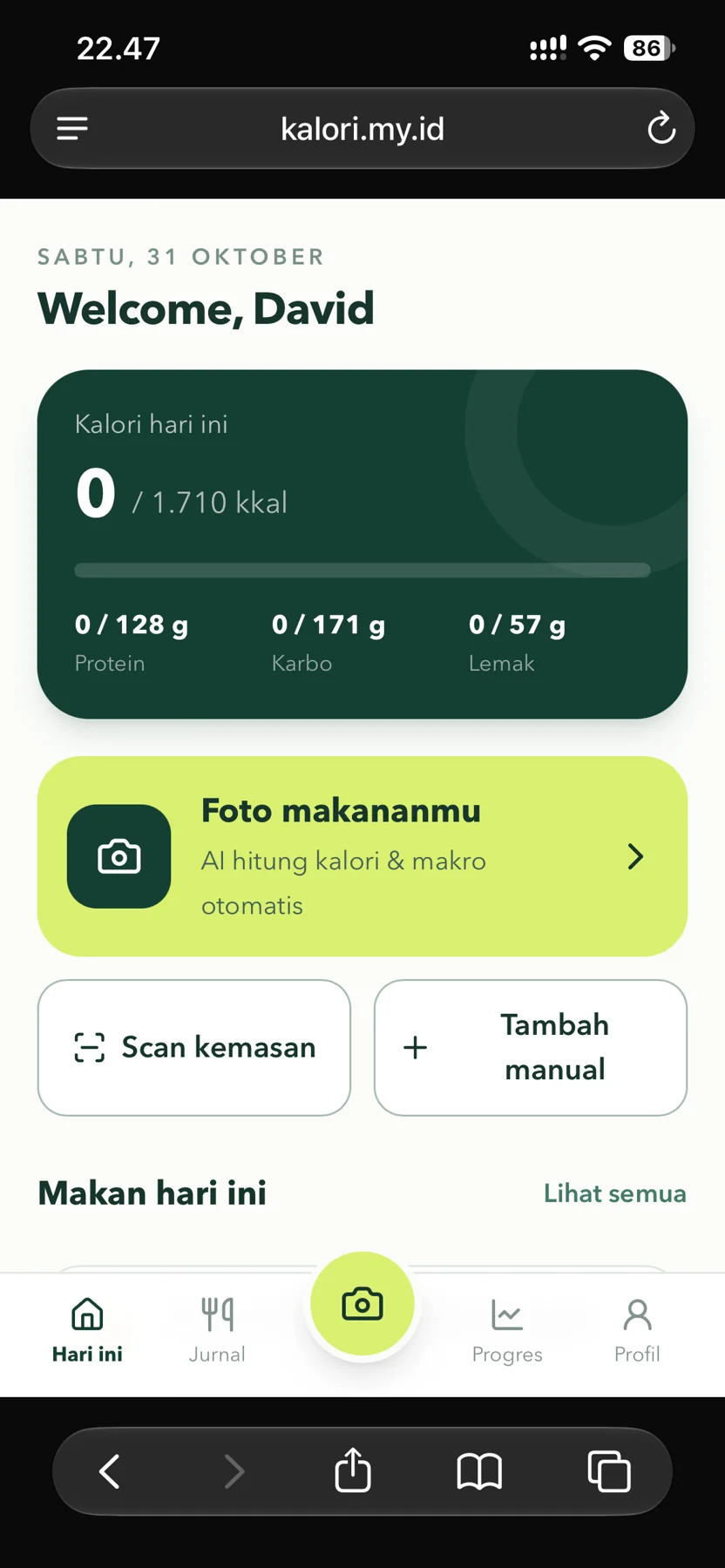 KaloriKu nutrition dashboard and food photo analysis